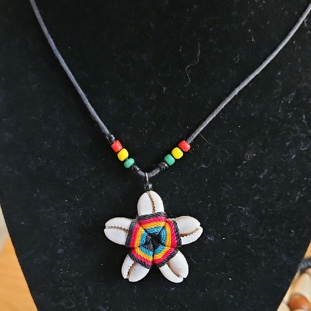 Multicolor BOHO RASTA Shell Pendant Necklace